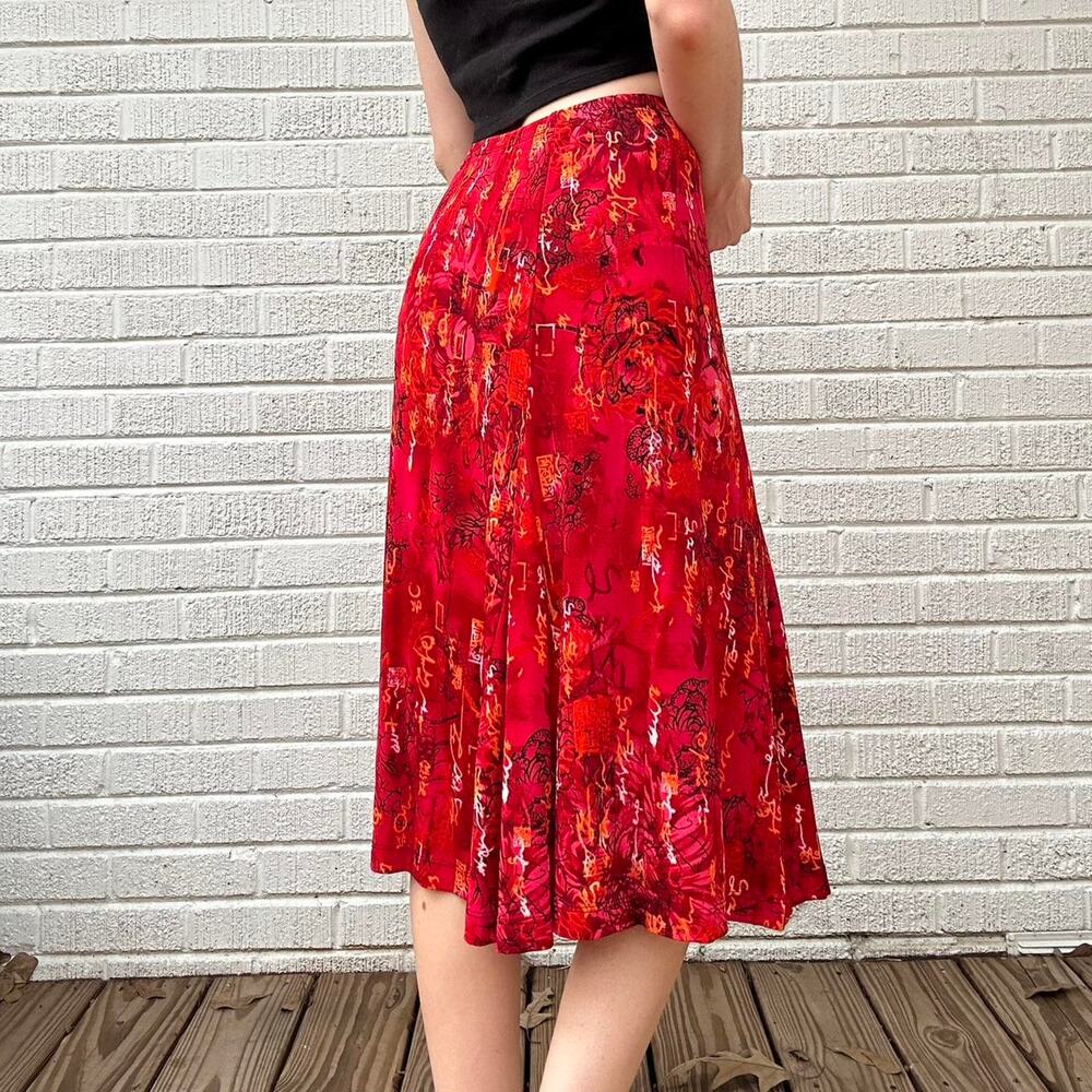 Chico's Travelers Vintage 90's Red Graphic Maxi Skirt - Picture 2 of 8